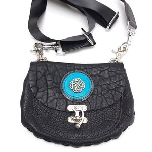 Handmade Celtic Purse Thick Black Leather Medicine Bag Artisan Shoulder